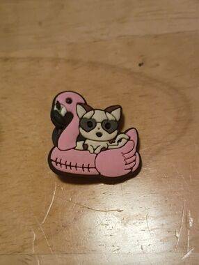 10 for $10 Jibbitz Croc Charms - White & Brown Cat On Flamingo Floaty 2 - New